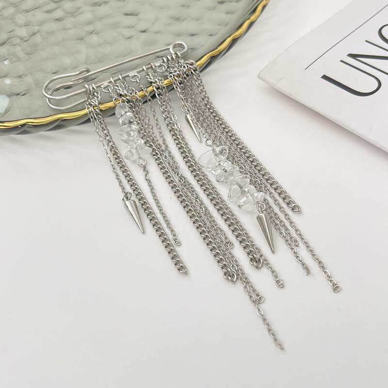 Retro Metal Chain Fringe Brooch Pin Punk Rock Multi Functional Pin for Jacket Denim Alter Pants Hem Shortener Decoration Jewelry