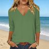 Damen V-Ausschnitt Locker Geschnittenes T-Shirt Lässiges Leinen Baumwollmischung Oberteil Langarm Basic Pullover Entspannte Passform Bluse für den Täglichen Gebrauch