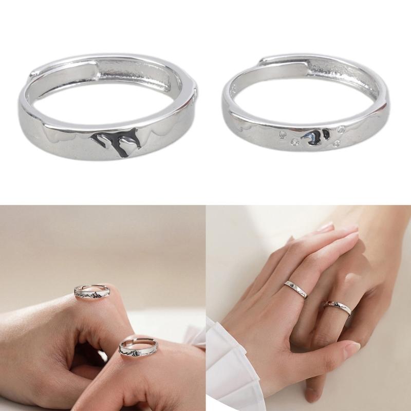 2 buc Inele de cuplu personalizate Set de bijuterii inele de munți minimaliste și mari, reglabile, inelul ei asortat pentru iubit