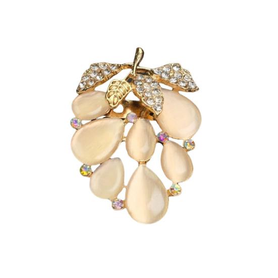 Brosche Retro-Stil Rundes Florales Design Reversnadel mit gefälschtem Opal eingelegt Pullover Kragen Hüte Taschen Mäntel Schals Abzeichen Outfit-Accessoire