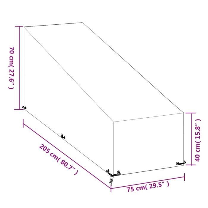 VidaXL Housse de chaise longue 12 œillets 205x75x40-70 cm polyéthylène 319343