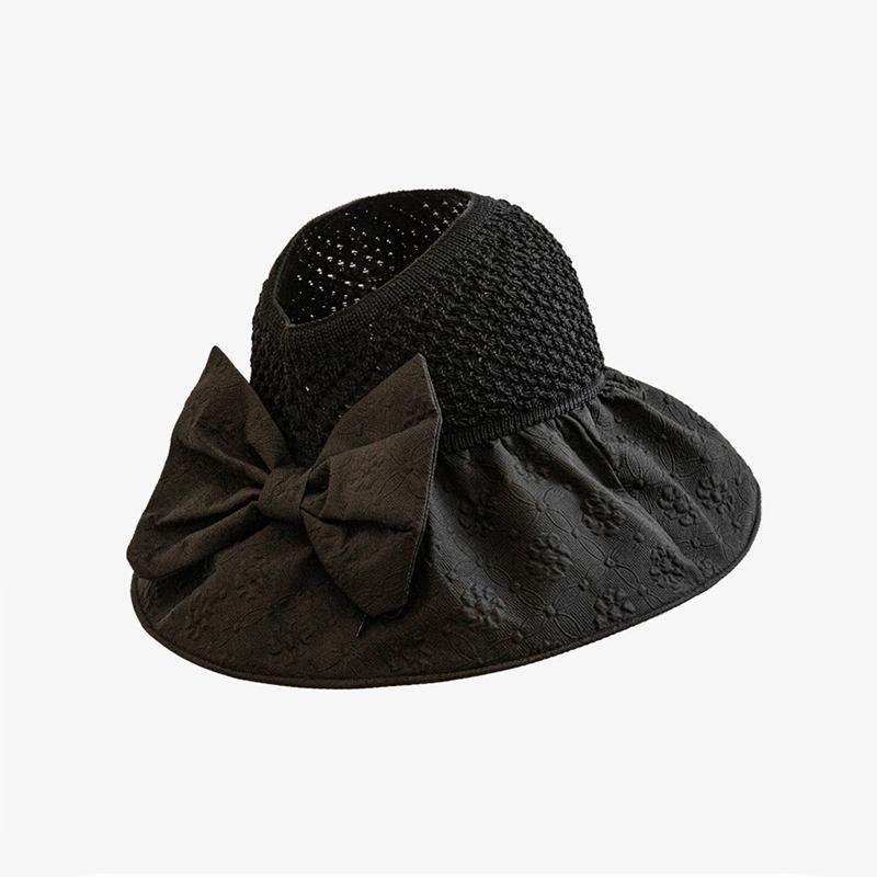 Hat Style Versatile Sweet Solid Color Bow Wide Brimmed Womens Hatscaps Sunshade