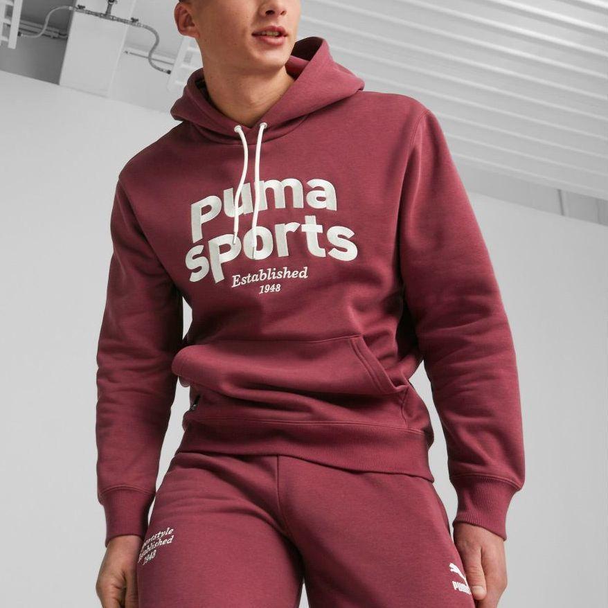 Puma Team Hoodie With Letter Print Long Sleeve Sweatshirt Men Hoodies Burgundy 625313-22