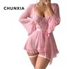 Sexy sexy Nachthemd Pyjama Damen Nachthemd Spitze Netz Schal Zweiteiler Set