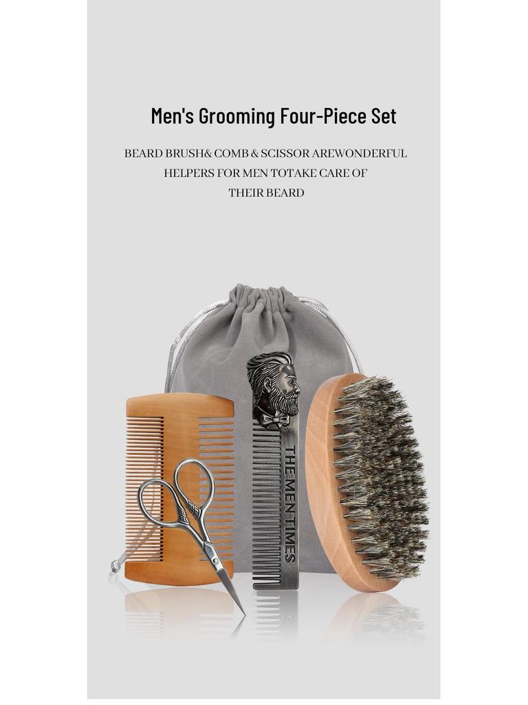 **Yidai Boar Bristle Beard Grooming Set with Scissors & Comb**