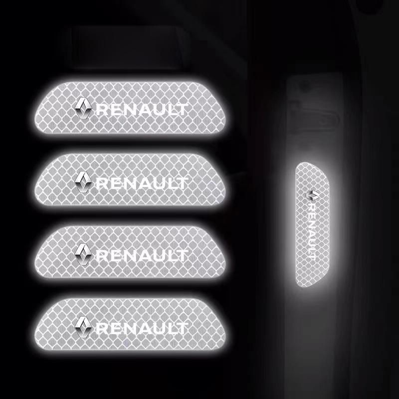 4Pcs Car Reflective Sticker Night Safety Warning Sign W Shine Tape for Renault Sport Duster Megane 2 3 Auto Accessories