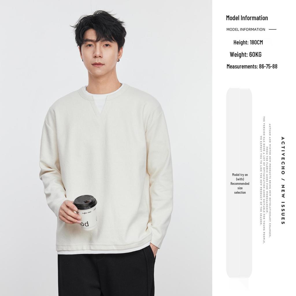 Also Stop Men's Layered V-Neck Long Sleeve Sweatshirt, 2025 Spring Loose Pullover, Light Mature Style