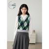 ZIHAN Women's Argyle Faux Shirt Collar Knit Sweater