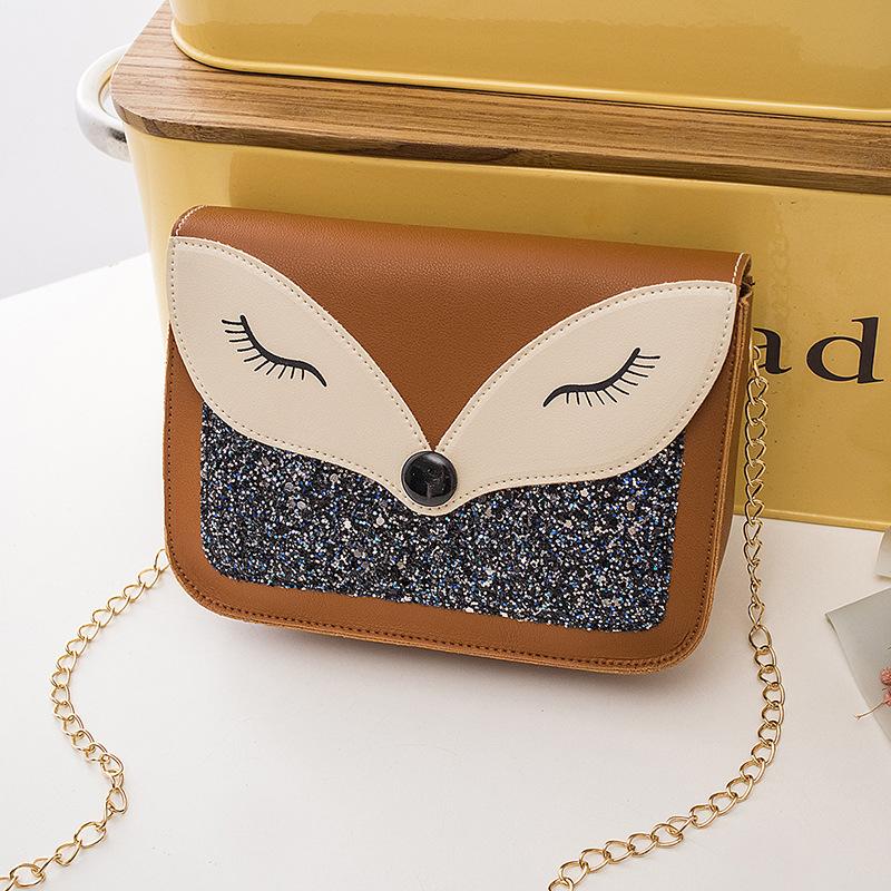 

Fashion trend sequined fox face decoration women s bag versatile magnetic buckle chain small square bag коричневый
