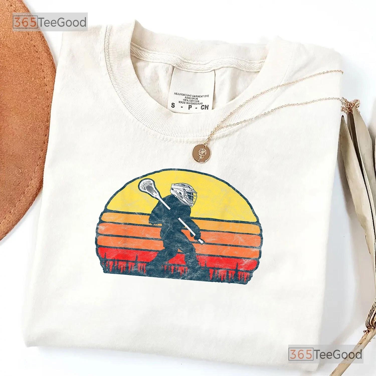 Funny Bigfoot Lacrosse Graphic Tee, Vintage 80s Sunset Sasquatch Lax Shirt 3XL