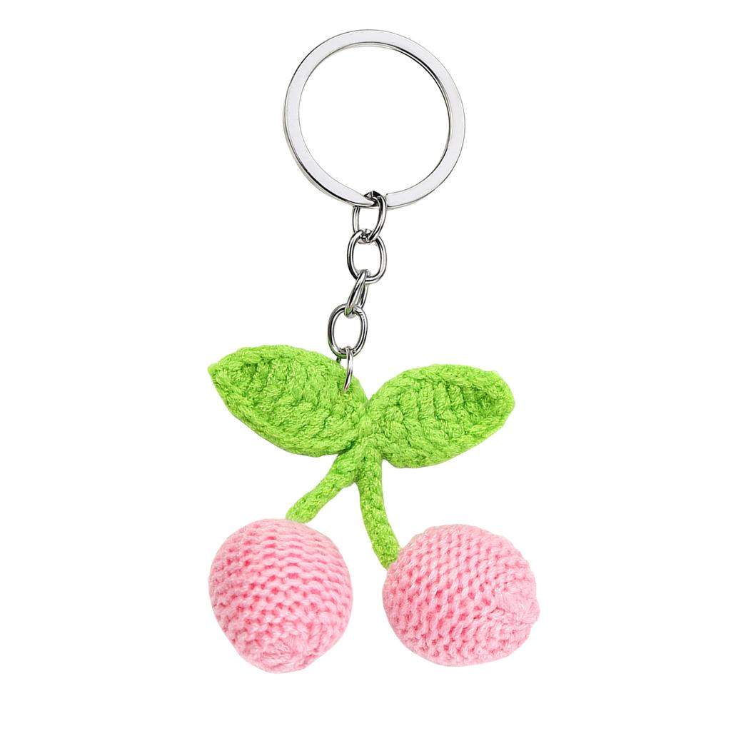 Multipurpose Knitted Cherry Charm Pendant Handmade Yarn Decoration for Keychains and Bags Soft and Unique Designs
