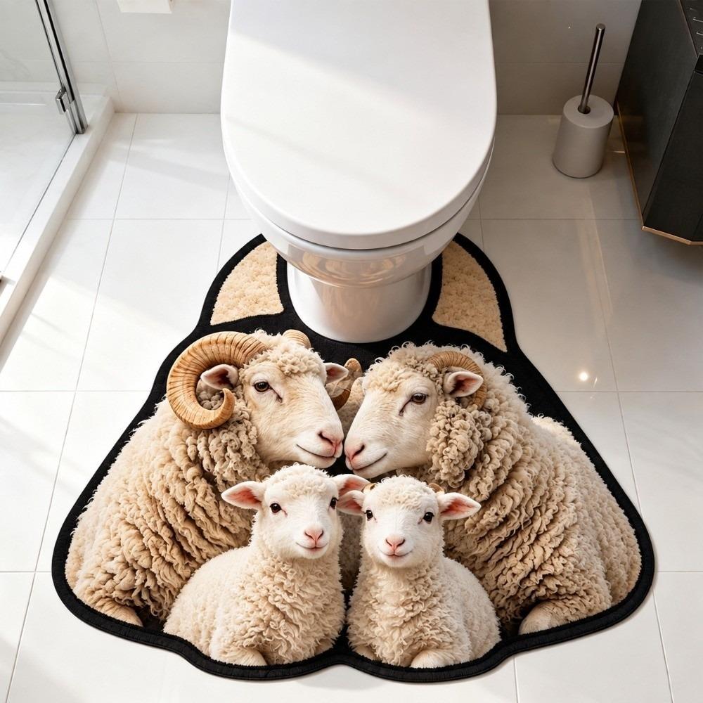 Non-slip Bathroom Floor Rug Sheep Pattern Bath Mat Novelty Toilet U-shaped Mat Household