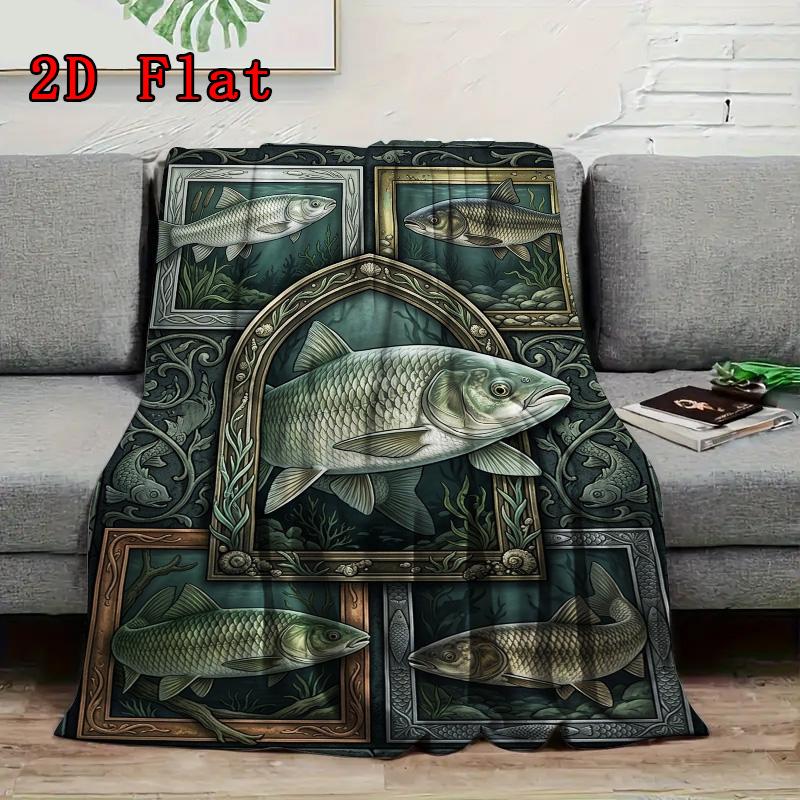 Fish Illustration 2D Flat Pattern Flannel Blanket, High quality All Seasons, Home Decor, Warmth and Comfort, Perfect for Christmas Gifts.