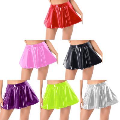 Damen-Minirock aus Latex-Kunstleder für Clubwear, Reißverschluss, hohe Taille, plissierte kurze Röcke