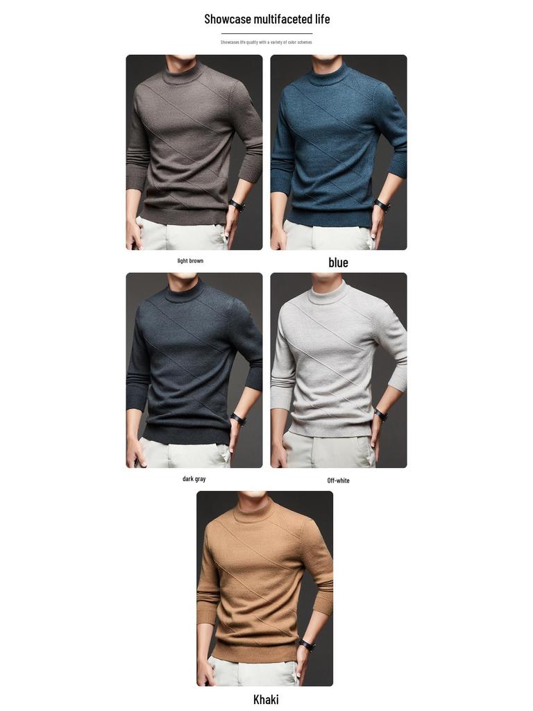 Herren Dicker Jacquard-Strickpullover - Herbst/Winter Warme Basisschicht für Väter mittleren Alters