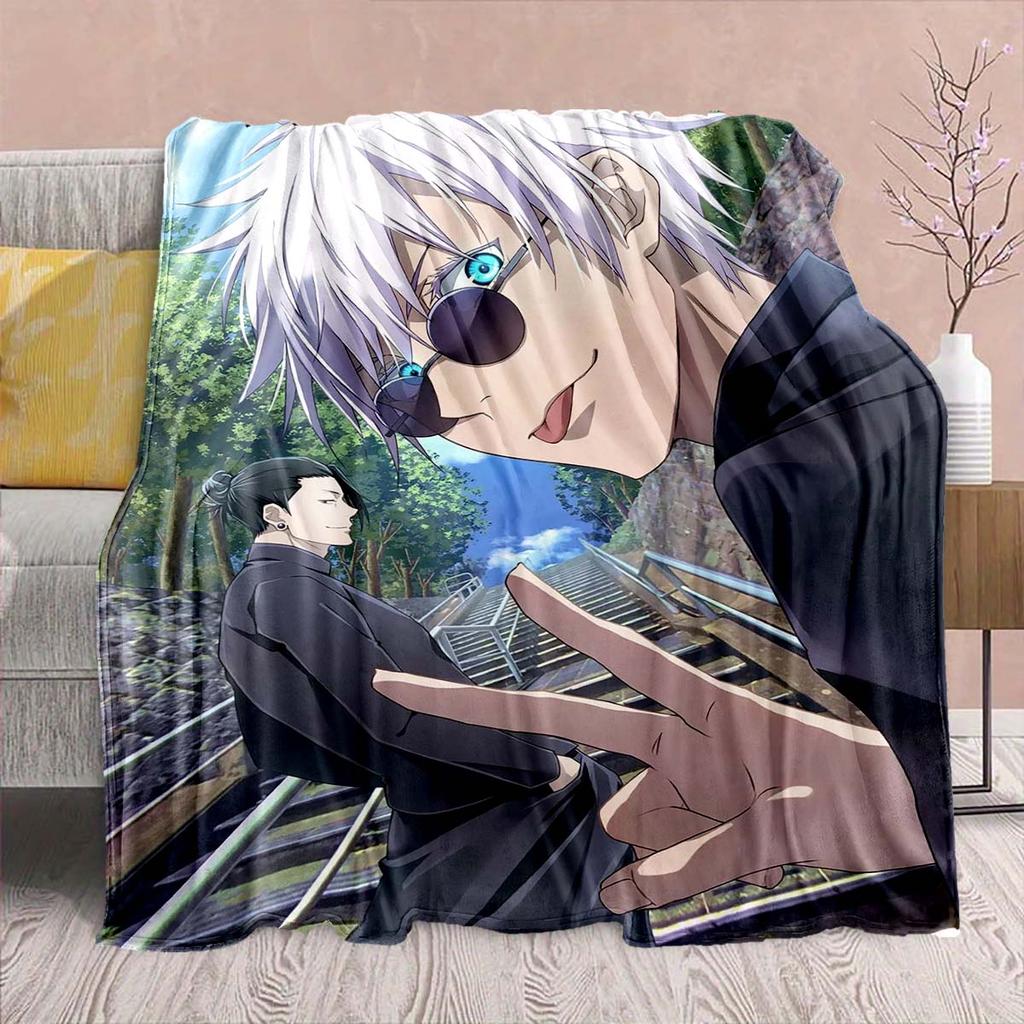 Jujutsu Kaisen Anime Flannel Blanket - Soft Warm Perfect for Sofa, Bedding Camping Travel Office Home Decor -QJY