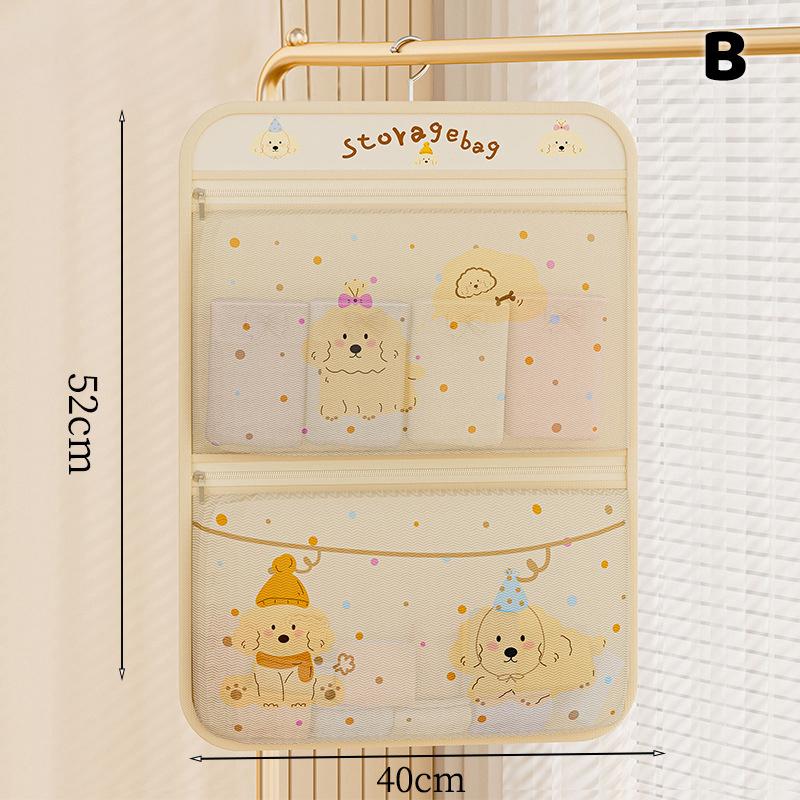 Cute Dog Print Closet Organizer - Hanging Mesh Bag With Zipper Pockets For Socks Bras