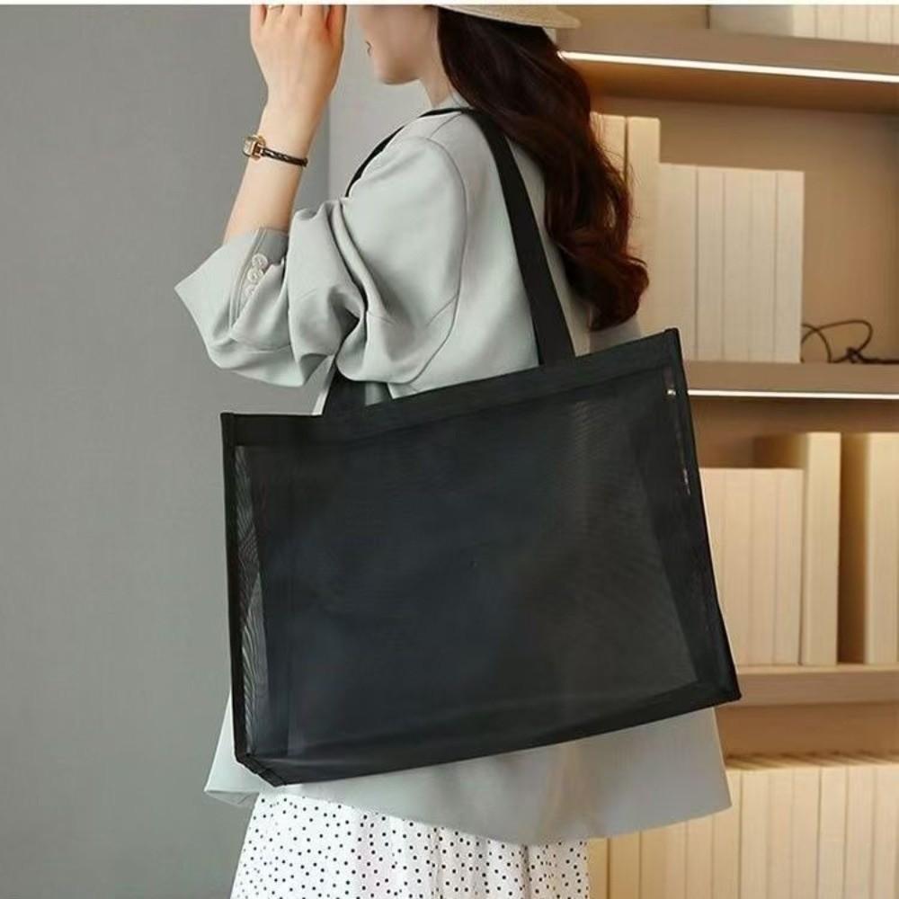 New Mesh Shoulder Bag Hollow Large Capacity Makeup Storage Bag Multifunctional Transparent Handbag Women