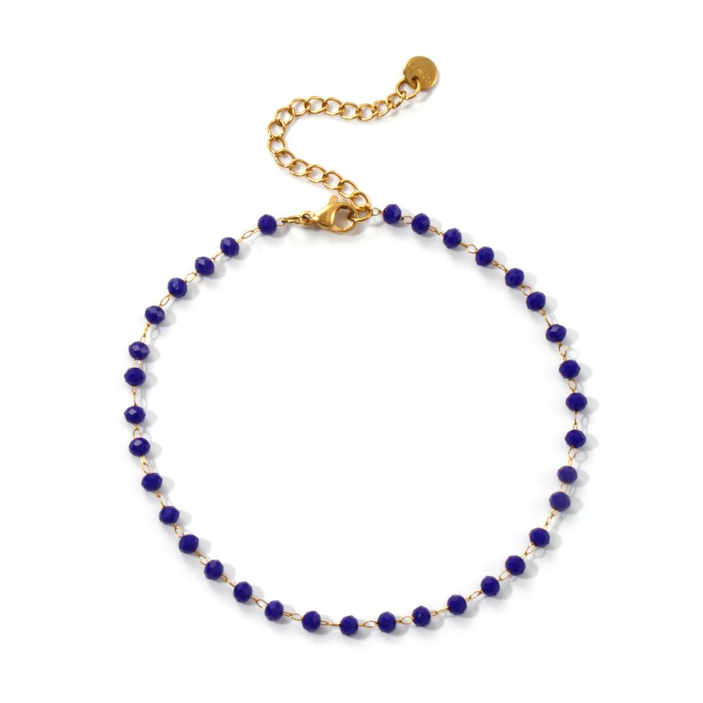 Fashion Summer Anklet 18K Gold Plated 304 Stainless Steel & Glass Beaded Chain Anklets For Women Beach Gift 22cm(8.7") long