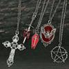 Y2K Gothic Bat Coffin & Red Heart Pendant Necklace Set with Stainless Steel Chain