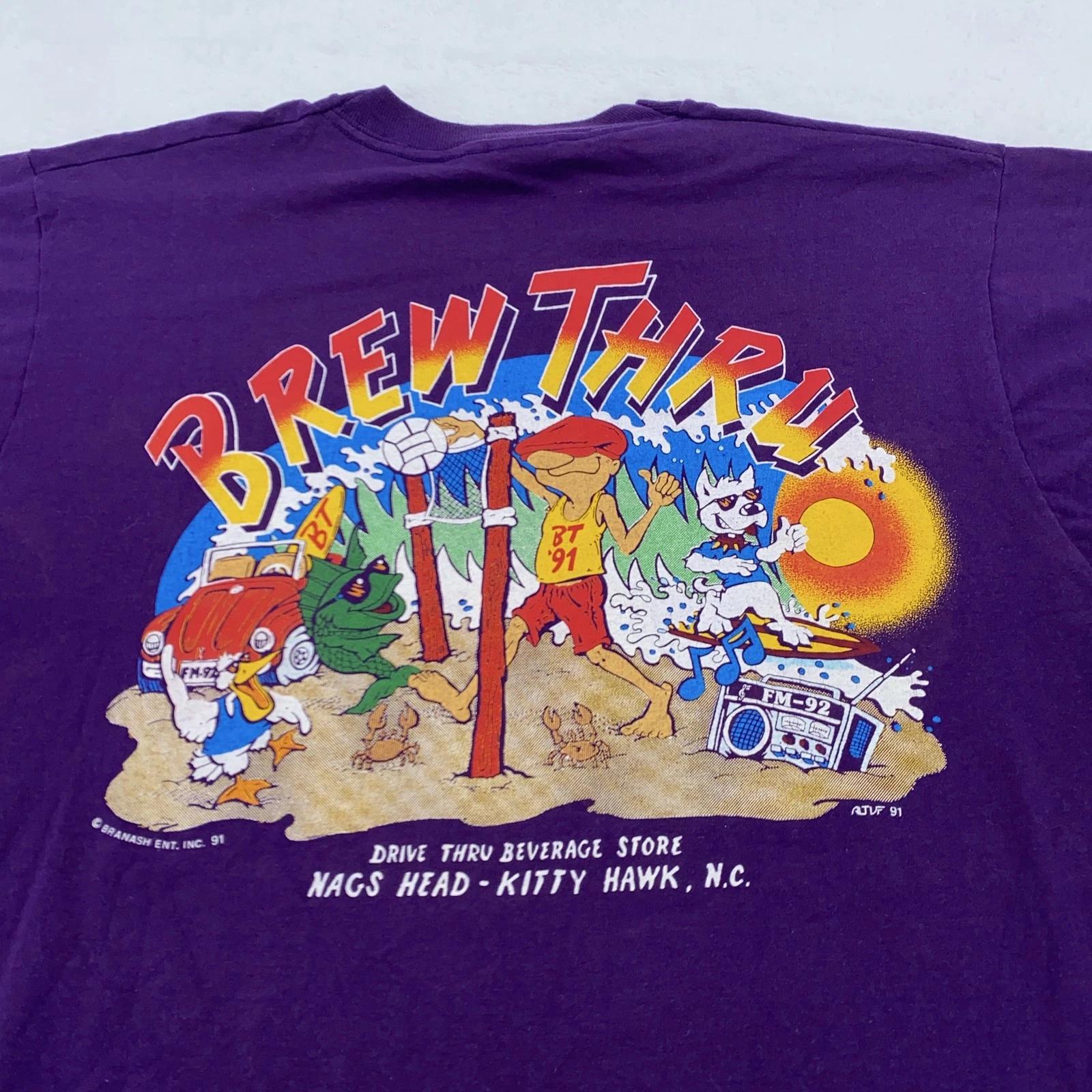 

Vtg Brew Thru Store Shirt Mens L/XL Nags Head Kitty Hawk North Carolina 90s beer 2XL