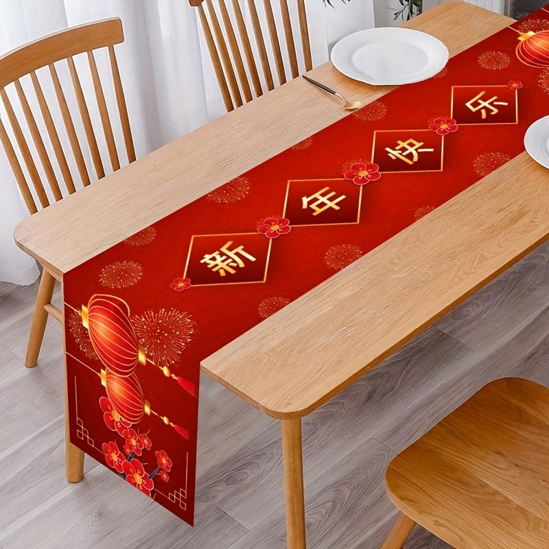 Chinese New Year Red Lantern Linen Table Runner Party Decor Spring Festival Kitchen Dining Table Runner Chinese New Year Decor