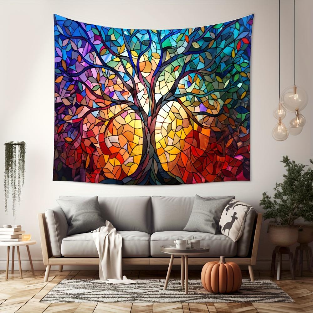 1PCS Fantasy Tree of Life Tapestry Medieval Fantasy Theme Colored Glass Wall Art Decoration Bedroom Home Aesthetics Decoration