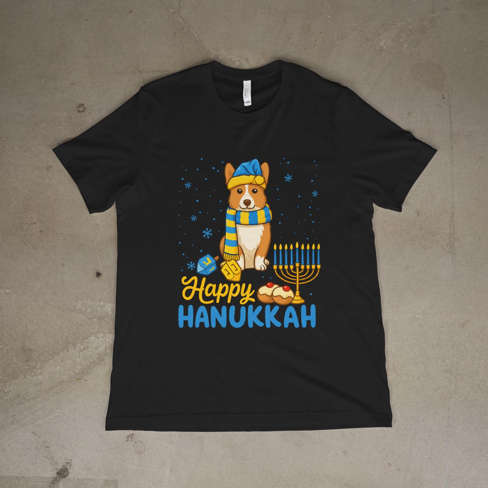Happy Hanukkah Corgi T-Shirt Jewish Dog Menorah Donut Holiday Tee XXL