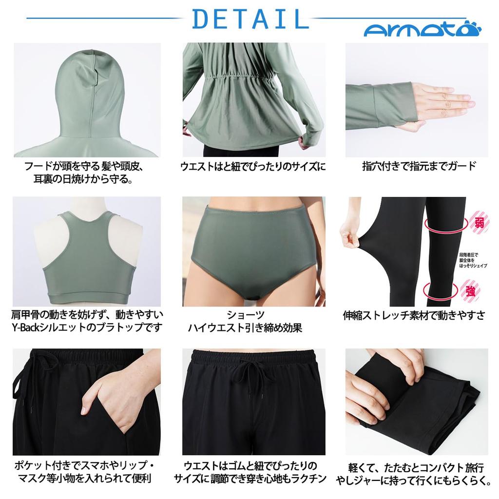 ARMOTO Women's 5-Piece Tankini Set with Shirt-Style Hoodie and Rash Guard, High Neck, and Fitness Swimsuit for Women