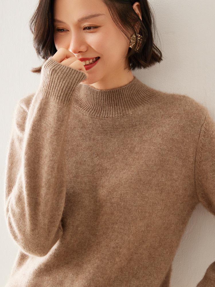 Cashmere Sweater Women's Loose Knit Half-High Neck Pullover for Autumn/Winter