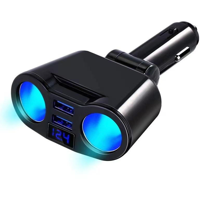 Car Cigarette Lighter USB Splitter Plug Converter For Cigarette Digital Display Voltmeter Fast Charging Mobile Phones Adapter