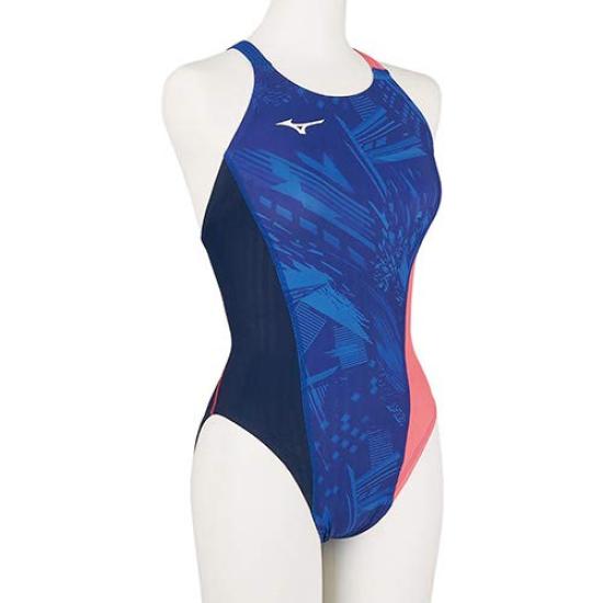 Mizuno Exersuit UP Medium Cut Competition Swimsuit for Training and Size M Women's Practice, N2MA0761, Blue,