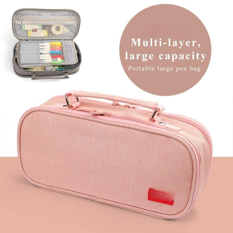 Five-layer large-capacity canvas pencil case junior and high school simple multifunctional pencil case portable stationery storage bag