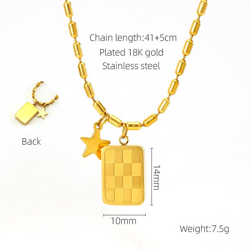 New fashion stainless steel checkerboard necklace light luxury niche non-fading square collarbone chain necklace