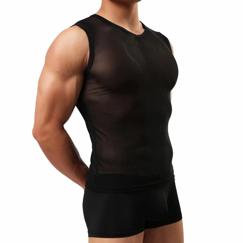 Sleeveless Tank Tops Men Transparent Vests Summer Ultra Thin Mesh Streetwear Male Gym Fitness Muscle Singlets T-Shirts Tee Top