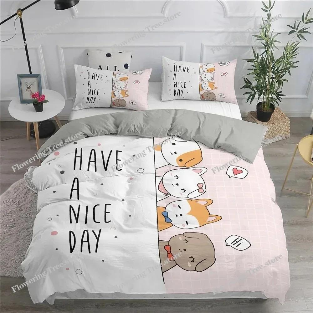 Cartoon-Bettwäscheset mit niedlichen Katzen, bedruckt, 3D-Bettbezug-Set, Twin Full Queen King Double Size, Kissenbezug, Bettwäsche aus weichem Polyester