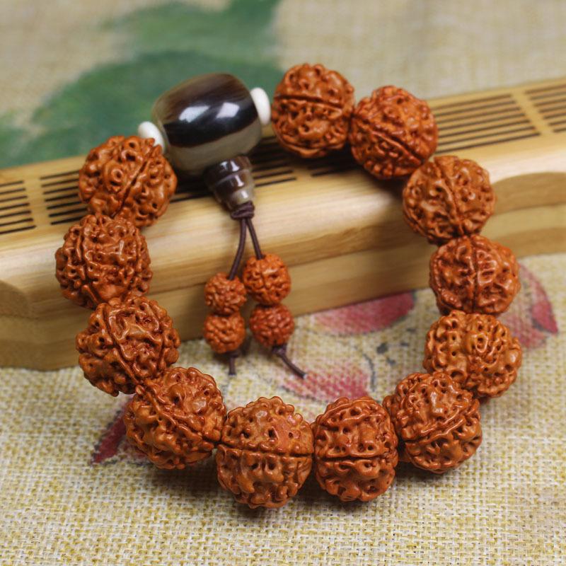 

Five-Lobed Rudraksha Bodhi Bracelet with Ox Bone & Beeswax, Buddhist Prayer Beads Mala for Men Women