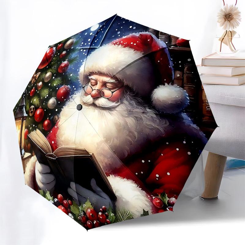

1pc Stained Glass Snowman Design Automatic Folding Umbrella, Portable 3-Fold Design with Iron Frame, Perfect for Outdoor Use, Festive Gift, Suitable f
