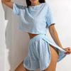 Damen Sommer Pyjama Set Locker Atmungsaktiv T-Shirt und Shorts Loungewear