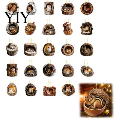 Office Holiday Ornaments Forest Animal Ornament, 2D Flat Woodland Acrylic Christmas Durable Hanging Decor Decoration for Tree, Home Party Supplies