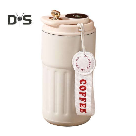 Cana termica de cafea cu afisare a temperaturii 450 ml capac rezistent la scurgeri Cana de cafea reutilizabila din otel inoxidabil Cana cu vid cald si rece pentru iubitorii de cafea