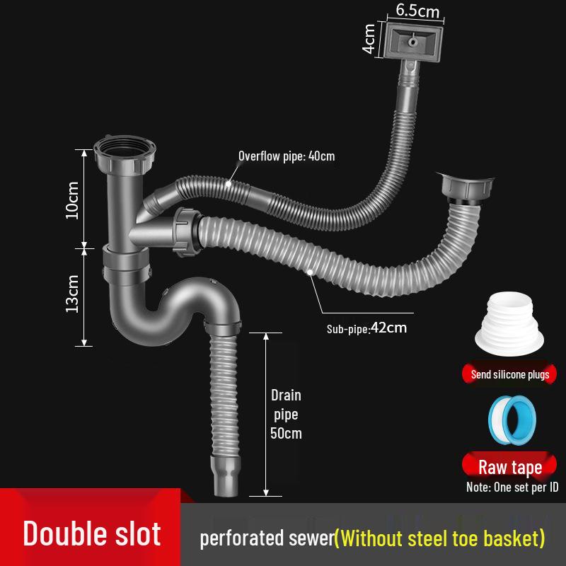 Double Kitchen Sink Drain Pipe Set - Leak-Proof Basin Fittings