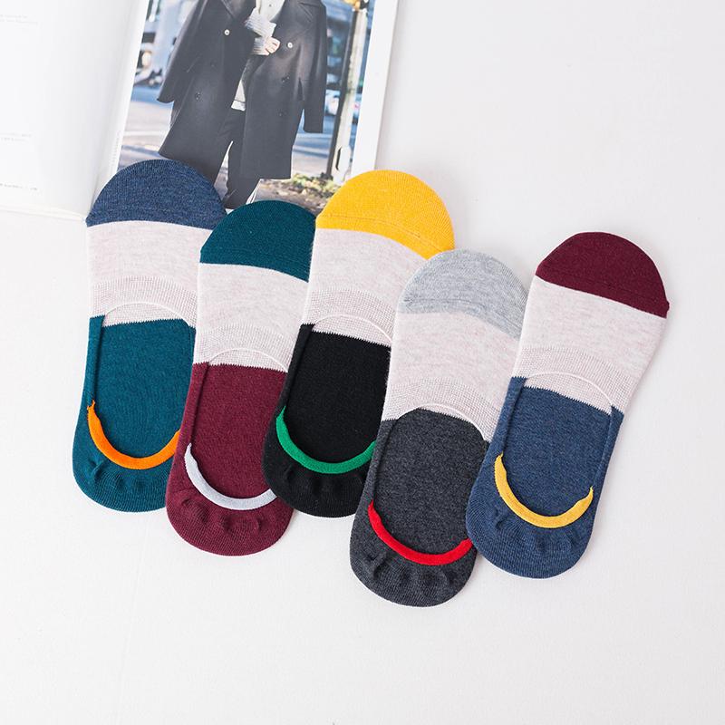 5 Pairs New Arrivals Men Socks Striped Boat Sock Spring Summer Autumn Casual Non-slip Silicone Cotton Breathable Invisible Socks