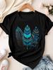 Women's Short-sleeved T-shirt with Colorful Feather Print, Bohemian Style, Comfortable.Summer Streetwear Graphic T Shirts Y2K