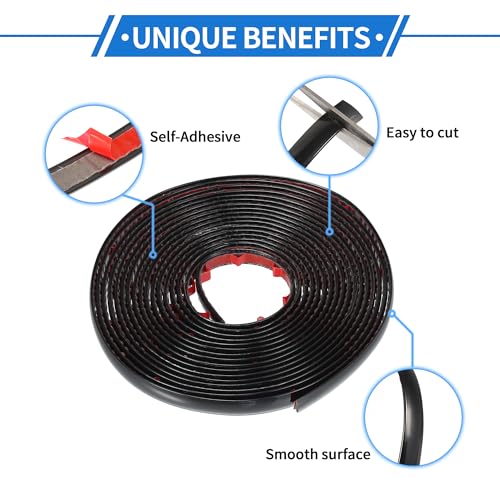 VekAuto Window Trim Strip Kit 2/5 Inch 10mm Width 16ft 5m Universal Exterior Car Bumper Door Body Self Adhesive Scratch Proof Decorative Sticker