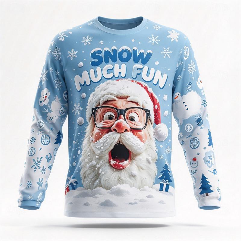 Autumn Winter Christmas Long Sleeved T-shirt Snowman Print Cotton Comfort Tees Funny Xmas Festival Party Top Casual Gift for Men