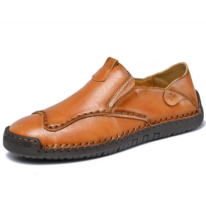 

9912 hot-selling casual fashion versatile leather hand-stitched shoes summer men s casual shoes driving shoes 48 светло-коричневого