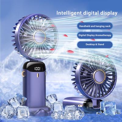 Portable Electric Fan with Smart Led Digital Display Usb Rechargeable Mini Handheld Fan 3000Mah 5 Speed Adjustable Personal Fan