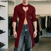 INCERUN Autumn Men Long Sleeve Cutout High Splits Ribbed Tunic Tops Pullovers