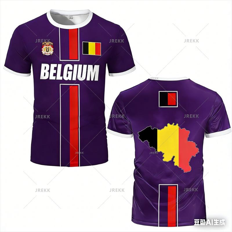 Nieuw Belgisch Voetbalshirt Heren Sport T-shirts Belgische Vlag Street Oversized Tops Unisex Casual Maillot Voetbalteam Uniform